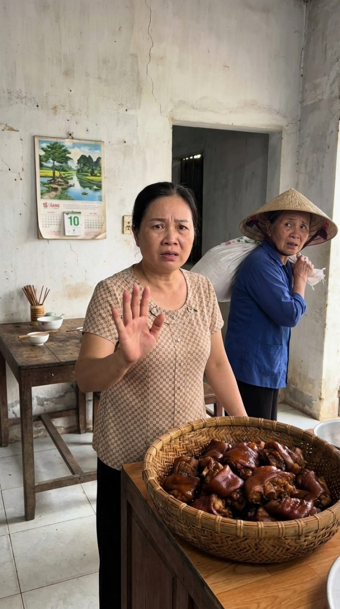 “Nhà có mỗi hai vợ chồng, ăn gì mà hết. Mẹ mang sang cho con Thu – em chồng con, nó mới mở quán phở, thiếu đồ. Mà đồ thông gia cho, cũng là cho cả nhà mình.”