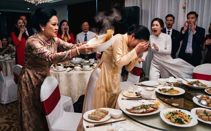 Mẹ chồng hất bát canh n-ó-ng vào mẹ tôi giữa đám cưới, bố tôi im lặng đứng dậy làm một việc khiến cả hội trường ch-t lặng