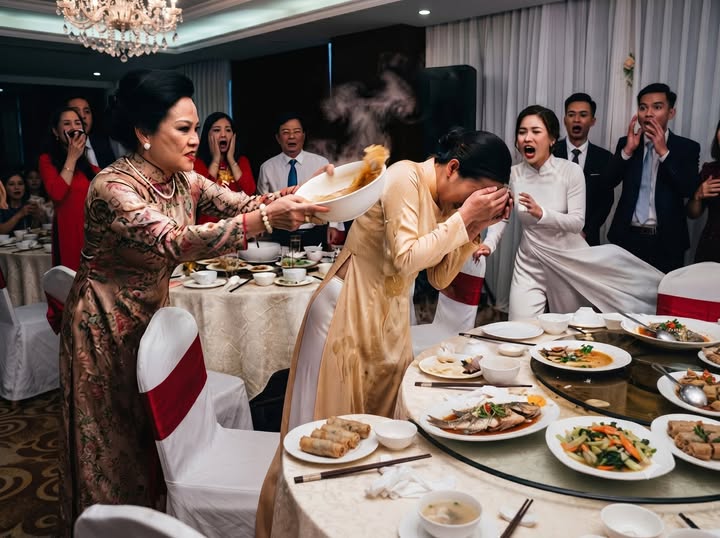 Mẹ chồng hất bát canh n-ó-ng vào mẹ tôi giữa đám cưới, bố tôi im lặng đứng dậy làm một việc khiến cả hội trường ch-t lặng